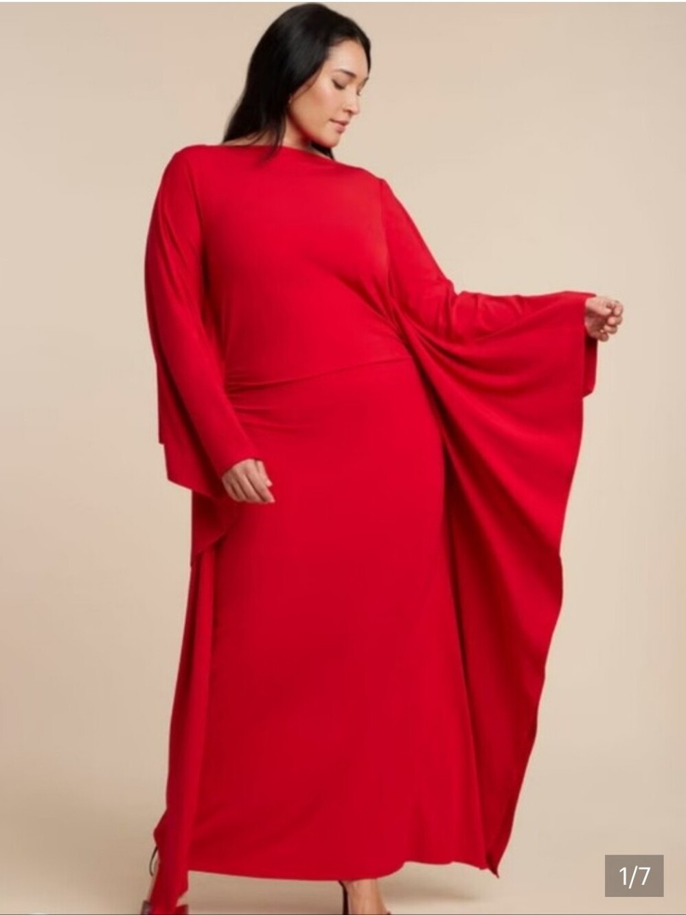 Eloquii Red Maxi Dress Sz 16 with Draped Sleeves - Picture 2 of 7